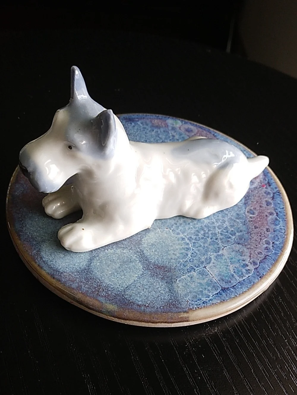 Vintage White and Blue Ceramic Scottie Dog Figurine